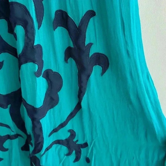 Miss Sixty Teal and Navy Blue Silk Gown Maxi Floral Dress, Size 4 - Picture 10 of 15